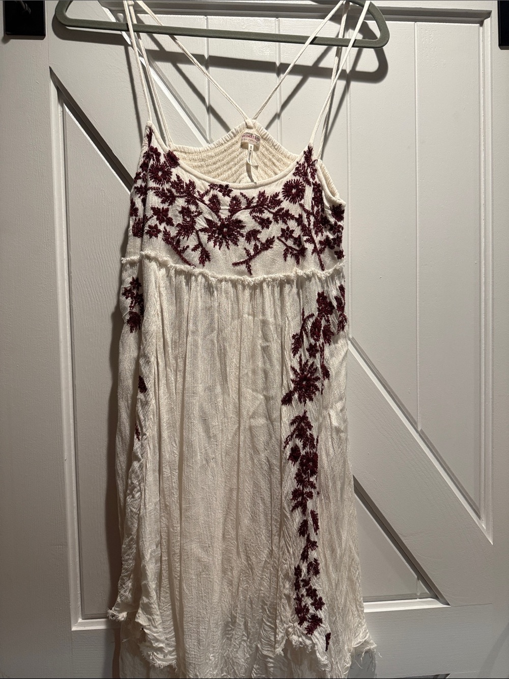 Free People Cream Mini Dress with Burgundy Floral Embroidery - Picture 1 of 1